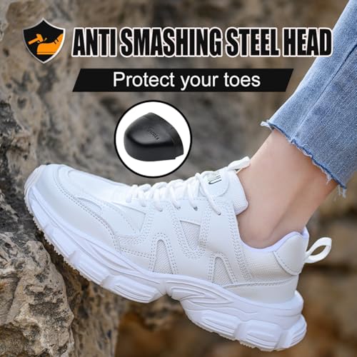 Steel Toe Shoes for Women Air Cushion Work Sneakers Breathable Safety Walking Shoes Anti-Smashing and Anti-Puncture4