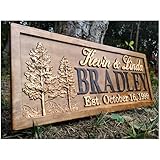 Rustic Wedding Signs Wood Wall Art Personalized Couples Gift Ideas Family Last Name Custom Name Sign Lakehouse Hunting Lodge Home Decor Tree Carved Wooden Cabin 5 Year Anniversary