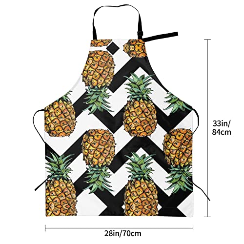 Lynsay Pineapple With Black And White Striped Printed Waterproof Apron, Men's And Women's Kitchen Cooking With Pockets Adjustable Soft Apron #TOP4