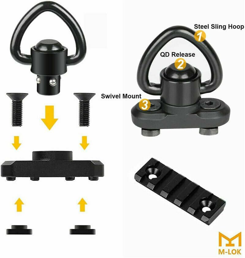 ACEXIER 2PCS Adattatore per Montaggio a Perno Girevole per Mlok Rail Quick Release QD Sling Sling Swivel Mount Adapter Accessori per Pistola da Caccia