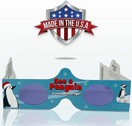 3D Christmas Glasses - 5 Pack - See PENGUINS! Turn Holiday Lights Into Magical Images For A Fun Christmas Experience. Our Holographic Glasses Are Perfect For Entertaining Family, Friends & Colleague