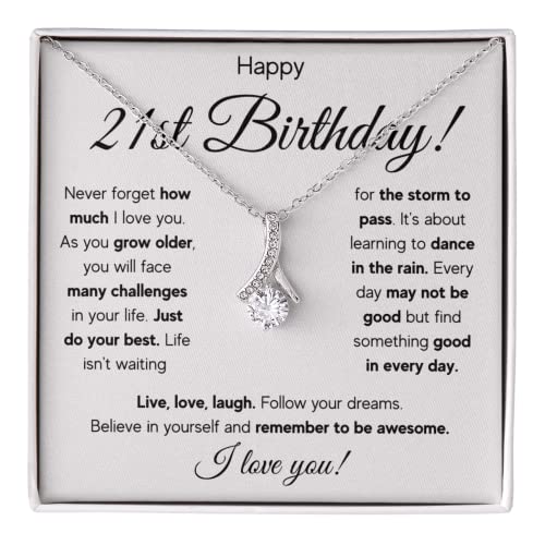 FG Family Gift Mall 21st Birthday Gifts For Her, 21 Year Old Female Birthday Card Necklace Gift Ideas, Happy Bday For Women Turning Finally 21, Stainless Steel, Cubic Zirconia