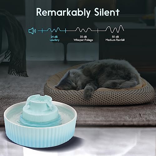 Image of Lawfery Ceramic Cat Water Fountain, 2.1L /71oz Cat Fountain with 3 Carbon Filters and 2 Quiet Pumps, Cupcake Pet Water Dispenser for Cats and Dogs (Light Blue)