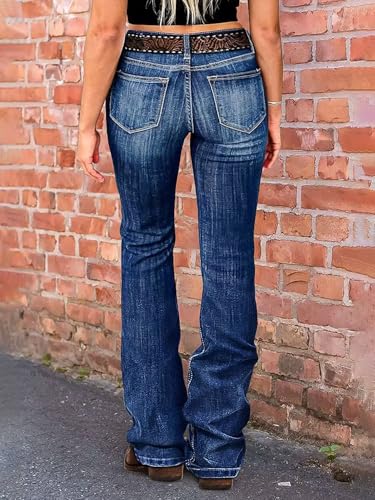 Flamingals Women's Boot Cut Jeans Trendy Tummy Control Stretch Flare Denim Jeans Without Belt4