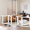 PAWLAND 144 inch Extra Wide 30 inches Tall Dog gate with Door Walk Through Freestanding Wire Pet Gate for The House Doorway Stairs Pet Puppy Safety Fence Support Feet Included White6 Panels