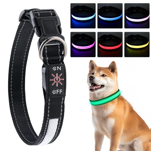 Beihre Collar Luminoso Perro, Collar Luz Perro Recargable, Ajustable Collares LED para Perros con 3 Modos de Iluminación,Adecuado para Perros Grandes, Medianos y Pequeños