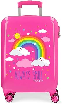 Movom Rainbow Always Smile Hard Cabin Suitcase, Rosa, 38x55x20 cm, Cabin Trolley