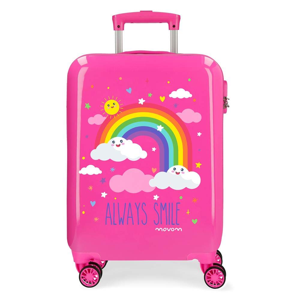 MOVOM Enso Arcoiris Always Smile Trolley cabina Rosa 38x55x20 cm Rigida ABS Chiusura a combinazione numerica 35L 2,3Kgs 4 Ruote Bagaglio a mano