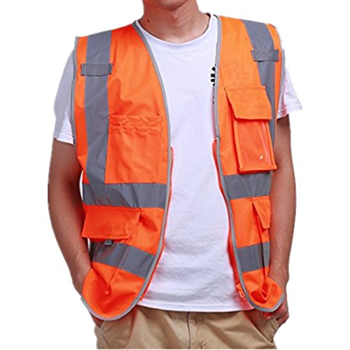 Preisvergleich Produktbild iiniim Unisex Reflektierende Sicherheitsweste Warnweste Verkehrswarnweste Baustellenweste mit Taschen M L XL XXL Orange M