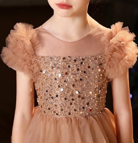 Sequin Flower Girl Dresses for Wedding Ruffles Sleeves Pageant Dresses for Girls Puffy Tulle Prom Gown for Girls4