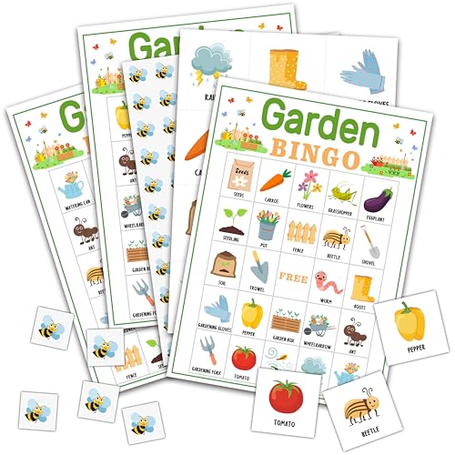 CIAEXRN Garden Bingo Game Cards 24 Players Garden Theme Bingo Game for Adults Family Vacation, Garden Tea Party Favors Supplies Decorations/07