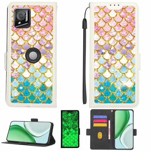 Kinetijy Case Compatible for Crosscall Stellar-M6 Phone Case Flip Cover [with Tempered Glass Screen Protector][RFID Blocking][Gold Glitter+Luminous] LPT-YL