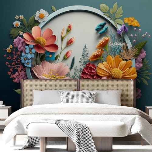 Image of PAPER PLANE DESIGN Exquisite Tropical Mixed Colorful Flowers Wall Mural Wallpaper. Full Wall Coverage. (Ds-11) (10 X 12 FEET, Vinyl-SELF Adhesive)