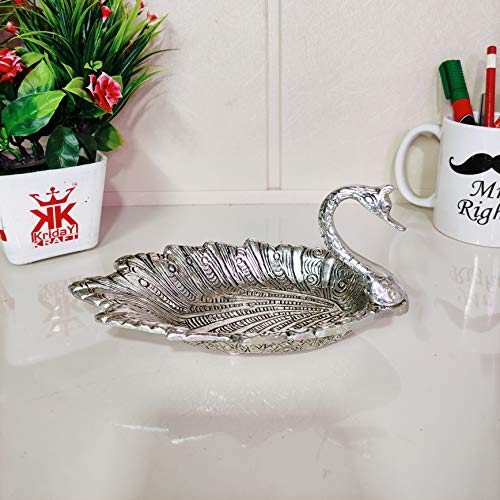Image of Kridaykraft Metal Duck-Shaped Dry Fruit Tray Bowl - Handcrafted Decorative Silver Finish Dish for Tabletop & Home Decor - Elegant Centerpiece for Festive, Living Room or Gift Use (19 x 9 x 10 cm)