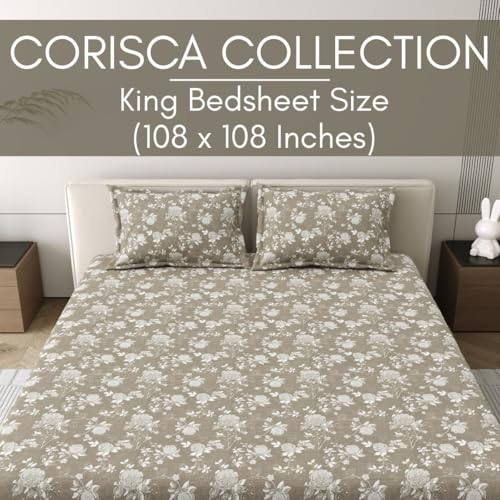 Image of Mafatlal 186 Tc Corsica Pure Cotton King Size Bedsheet | 274 X 274 Cm | Summer Flat Sheet for Relaxing Sleep Comfort | Includes 2 Pillow Covers | Iced Coffee