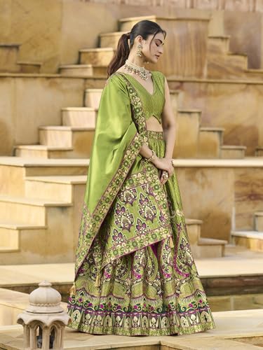 Image of PURVAJA Women's Jacquard Semi-Stitched Lehenga choli