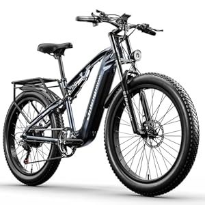 ALNSOOR MX05 E Bike Elektrische herenfiets, 26 inch, volledige vering, e-bike, 48 V 17,5 Ah accu, 7 versnellingen, pedelec elektrische fiets met fat Tire (ski)