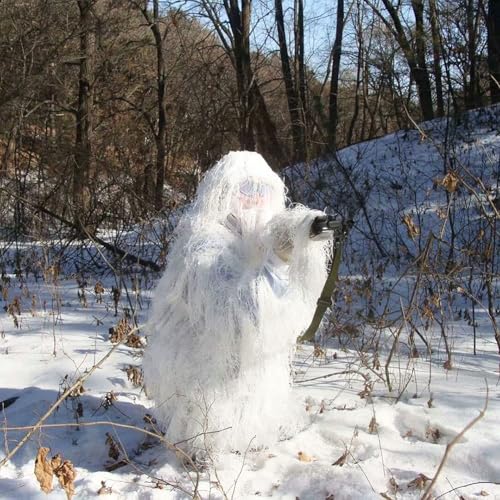 Snow Camo Ghillie Suit for Men Hunting, Airsoft Gilly Suit Hooded Gilley Suits Youth, Camouflage Hunting Outfit for Men in Fall Winter (Snow Camo)