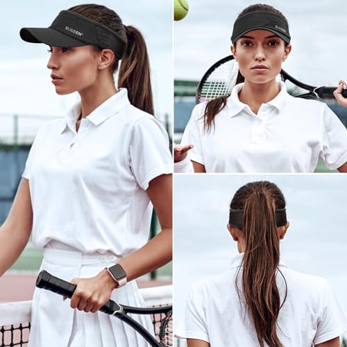 Sukeen Sun Visor Hat, UPF 50+ UV Sun Protective, Running Golf Hat, Cooling Elastic Visor with Breathable Sweatband, Sport Cap for Tennis Cycling Gery Black - Image 7