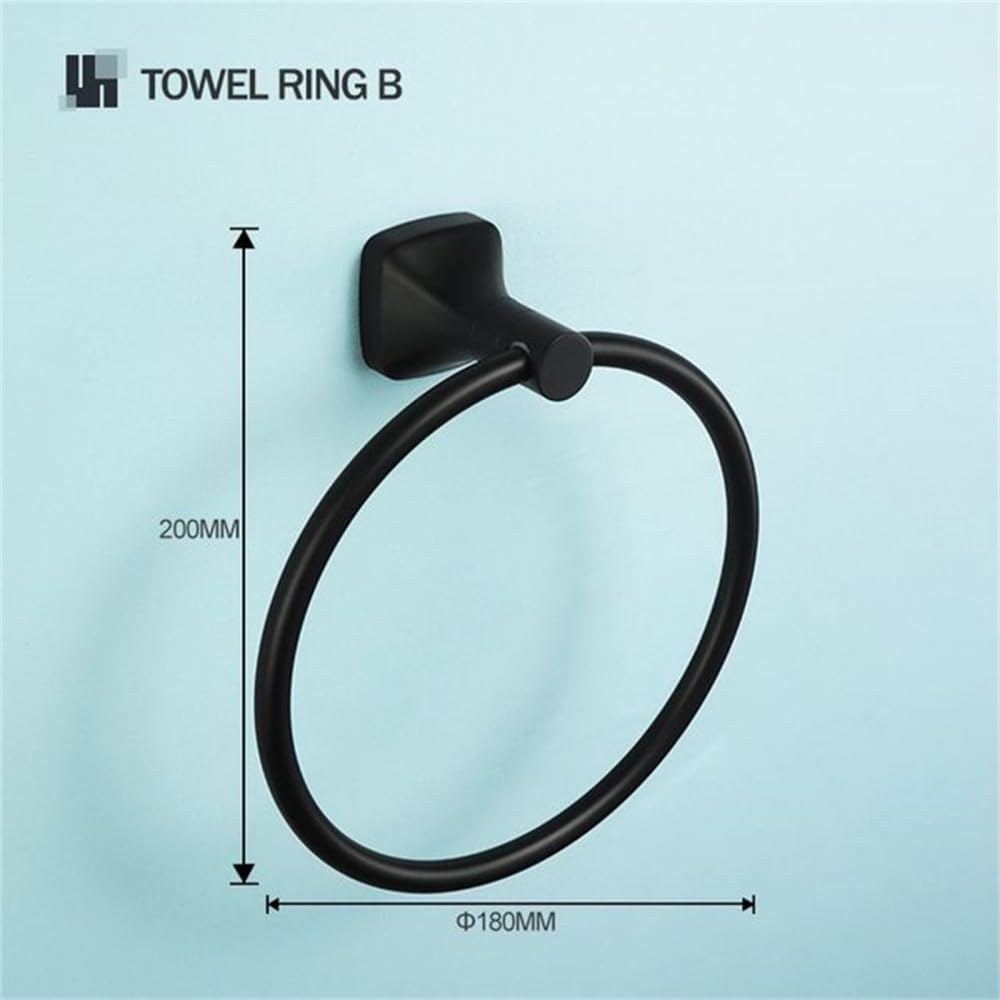 Juego de Accesorios de baño de Acero Inoxidable Negro Toallero Toallero Toallero de Papel Toallero para Colgar Hardware Almacenamiento en Rack Colgante, Anillo de Toalla B