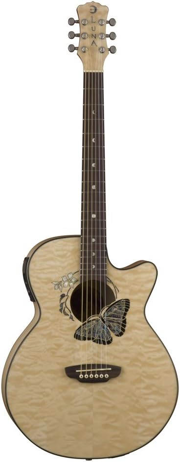 Luna Fauna Series Butterfly Cutaway Acoustic-Electric Guitar - Natural