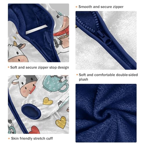 Cute Cows in Cups Pattern Toddler Fleece Jacket Girl Boys Hooded Fleece Jacket Coat Warm Outwear Zip-up 3-10T3