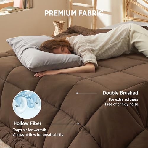 Image of Bedsure Comforter Duvet Insert - Quilted Comforters Full Size, All Season Duvet, GentleSoft Down Alternative Bedding, with 8 Tabs, Gifts for Women /Men, Brown, Full 86 x 82 Inches