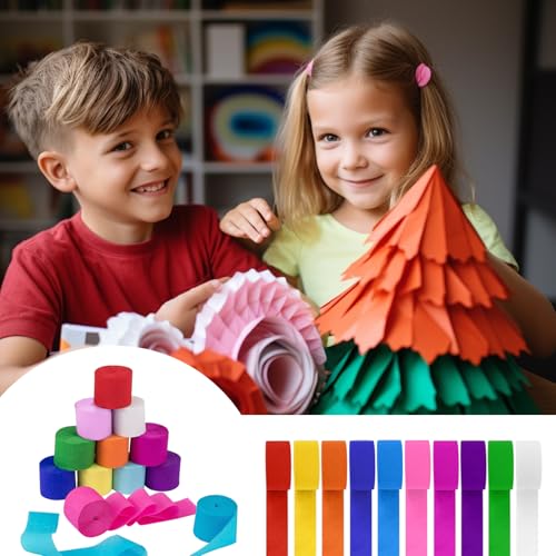 10 Rolls Crepe Paper Streamers Hanging Rainbow Streamers 10 Colors Party Crepe Paper Roll Streamer for Birthday, Wedding, and Holiday Party Decorations. - Image 4
