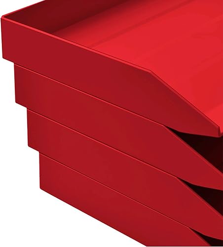 Miniatura 7 de Acrimet Bandeja apilable para cartas, organizador de archivos de escritorio de plástico con carga lateral de 4 niveles (color rojo sólido)