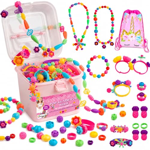 Orian Pop Beads Jewelry Kit for Girls, 520+ Colorful Snap Beads for Bracelets, Necklaces and Rings, DIY Unicorn Bag Set, Ages 3+