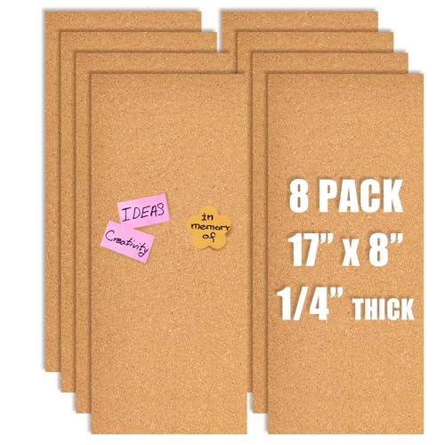 Aitakatta 17x8 Cork Board Tiles Bulletin Board, 1/4" Thick Self-Adhesive Cork Boards for Walls, Cork Tiles Vision Board for Home, Office, School, Bulletin Board Decorations(6mm,8pc)