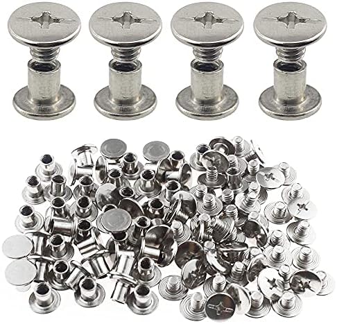 Graplan 50 PCS Chicago Screws, 5mmx6mm Silver Chicago Binding Screws Assorted Kit, Book Binding Screws & Posts for DIY Leather,Book, Scrapbook,Photo Album