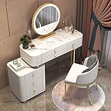 Coiffeuse blanche avec 6 tiroirs, miroir de maquillage, tabouret de coiffeuse et table de chevet – Commode élégante pour chambre à coucher pour un grand rangement et une décoration élégante