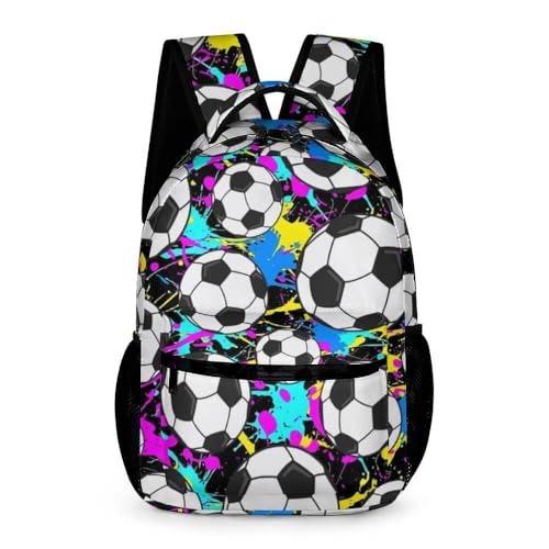 Soccer Backpack for Kids Girls Boys School, 16 Inches Cool Soccer Theme Bookbag, Adjustable, Lightweight, Large Capacity, Colorful Backpack for School