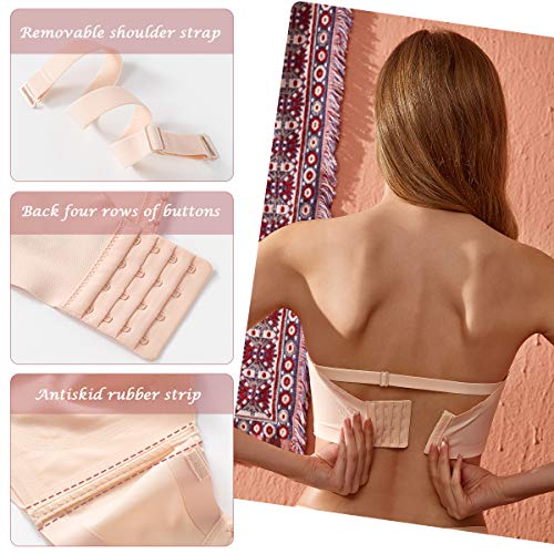 Feoya Seamless Strapless Bra Multiway Push Up Bra Bandeau Plus Size Invisible Bra Push Up Wirefree Bralette Convertible Soft Bra With Removable Pad For Women Ladies M Beige #TOP4
