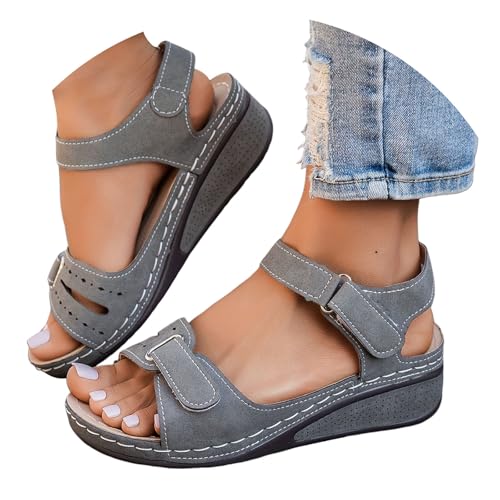 riou Ofertas Flash del Dia Premium Hoy Sandalias Deportivas Ortopédicas para Mujer Moda Plataforma Zapatos con Punta Abierta Cuña Comodos Sandalia para Caminar Playa Trekking