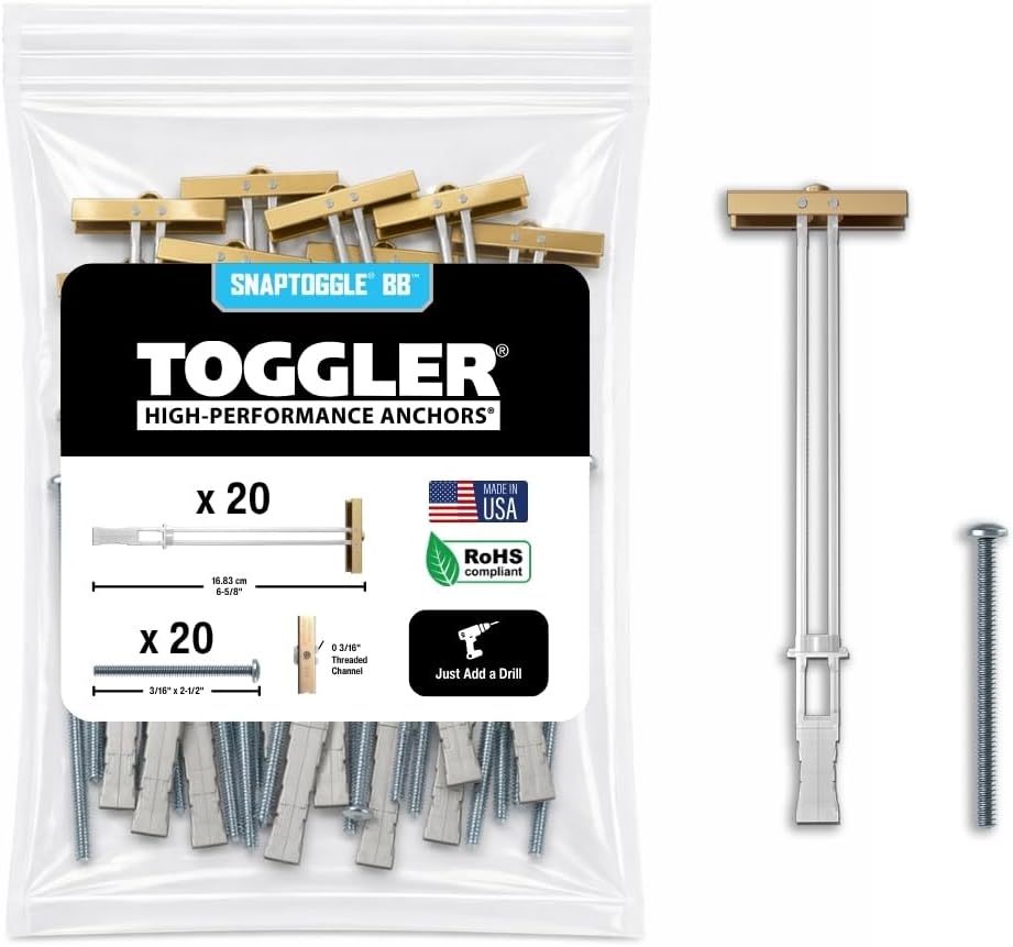 TOGGLER SNAPTOGGLE Drywall Anchor with Included Bolts for 1/4-20 Fastener Size; Holds up to 265 pounds Each in 1/2-in Drywall by TOGGLER (20 Pack)
