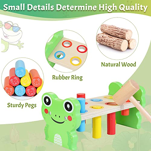 Amtreen Wooden Hammering Pounding Toy Montessori Early Developmental Toys for 1 2 3 Year Old Sensory Learning Toys with 2 Mallets & 8 Pegs Gift for Boys Girls
