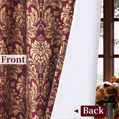 Loom And Mill Luxury Jacquard Curtains For Bedroom, Burgundy Red Damask Blackout Curtains 2 Panels With Tiebacks, Floral Window Curtain For Living Room Banquet Christmas Decor(52”Wx 84”L, 2 Panels) #TOP4