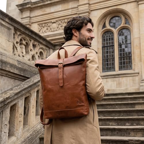 Sac à dos en cuir véritable Jay 15.4 pouces élégant et durable pour ordinateur