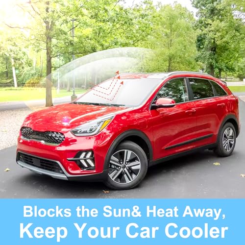Image of Windshield Sun Shade Custom Fit for 2017 2018 2019 2020 2021 2022 Kia NIRO Accessories Foldable Sunshade Sun Blocker Protect Car from Sun Rays & Heat Damage Keep Car Cooler