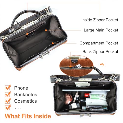 Image of CONTACTS Doctor Bag Purse for Women Luxury Leather Handbag with Lock Shoulder Bag Vintage Top Handle Bag