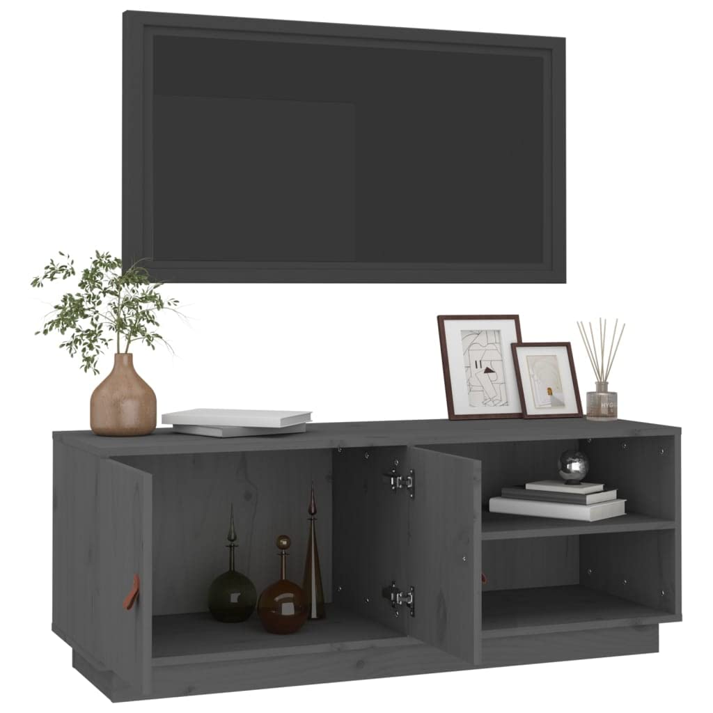 Mobile Porta TV Grigio 105x34x40 cm in Legno Massello di Pino, Supporto per Soggiorno, Parete Angolare Basso, Credenza e Ripiano per Decoder, Console, Videogiochi e Accessori