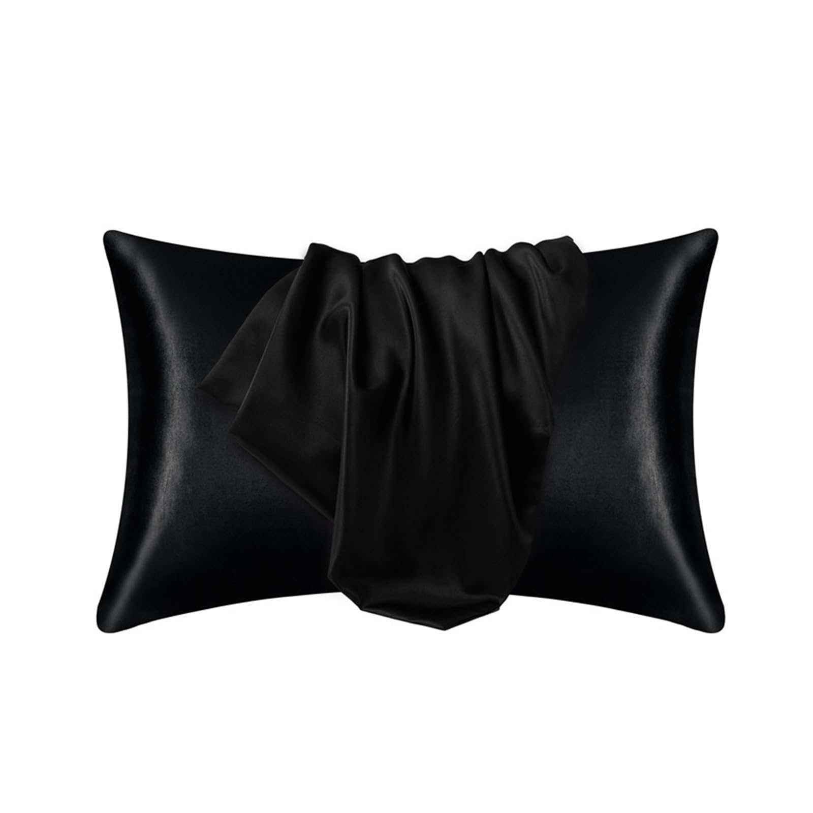 Silky Pillow Covers, Satin Hair Beauty Pillowcase Multicolor 51x(66-76) cm(Black,1PCx51x66cm(20x26in))