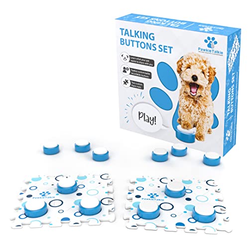 PawkieTalkie 12 Recordable Talking Buttons 2 Custom Mats for Pets with Stickers, Recordable Talking Button Set for Dogs & Cats | Training Buttons for Communication