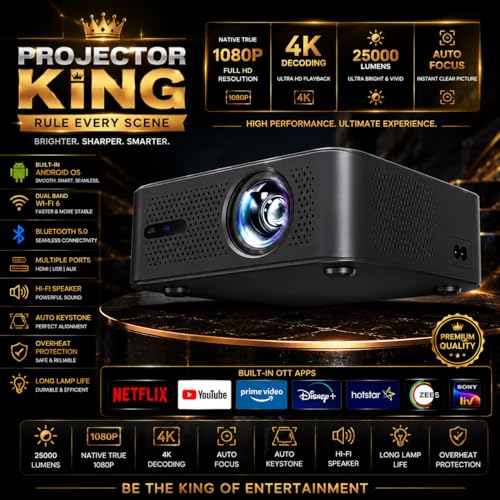 Image of Reysol Projector | 4K decoding | Native 1080P | WiFi | Miracast | Brighter 25000 lumens | Auto Focus (Speaker /Wireless /Remote Controller) Portable Projector