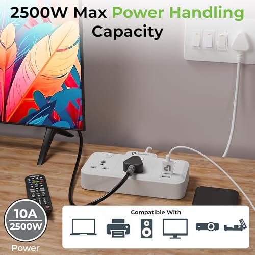 Image of UltraProlink 6 in 1 Surge Extension Board |Device Safety with ISI Approved Heavy Duty Cable-2m|6 Ports-2 Fast Charge Type-C(PD 20W)2 USB-A Ports & 2 AC Sockets|Overload Protection|Made in India|UM1272