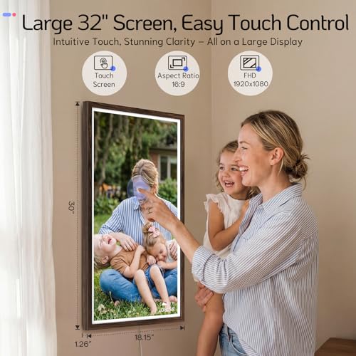 Image of NexFoto 32 inch Large Digital Picture Frame, WiFi Touchscreen Electronic Frame 64GB, Compatiable with Google Photos, Share Photos Videos via APP /USB for Family, Business, Gifts for Mom, Dark Wood