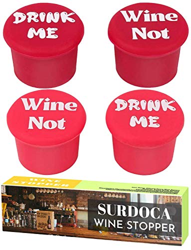 Funny Silicone Wine Bottle Stoppers - SURDOCA 4 Sets Reusable Cute Decorative Wine Cork Airtight Seal Rubber Wine Caps Wine Topper Saver for Keep Fresh Bottle Stopper for Champagne Beer Beverage