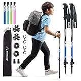 TrailBuddy Collapsible Hiking Poles for Kids - Pack of 2 Trekking Poles for Hiking, Camping & Backpacking - Lightweight, Adjustable Aluminum Walking Sticks with EVA Grip Blue - Junior Size